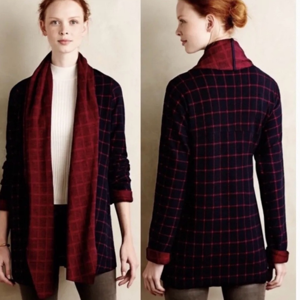 Anthropologie Sanctuary windowpane cardigan shawl sweater EUC XS